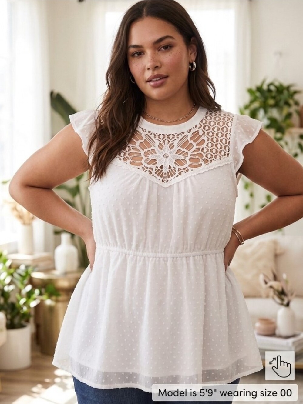 torrid White Lace Yoke Swiss Dot Peplum Tunic